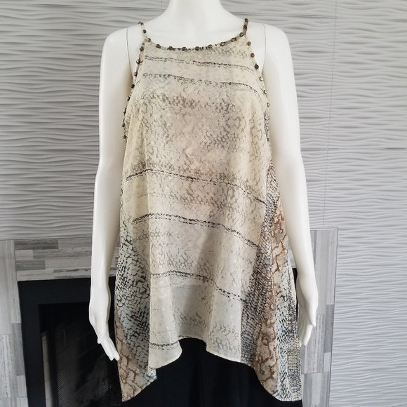 Jolibel Top Sleeveless Layered Blouse Studded Asymmetrical Spaghetti Strap 8 - Picture 1 of 8